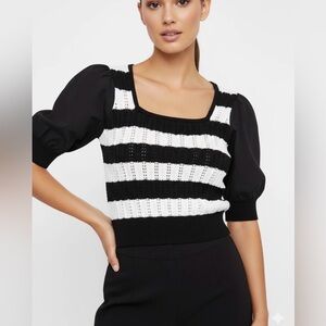 INC International Concepts Black White Knit Stripe Tie-Back Knit Top XL EUC